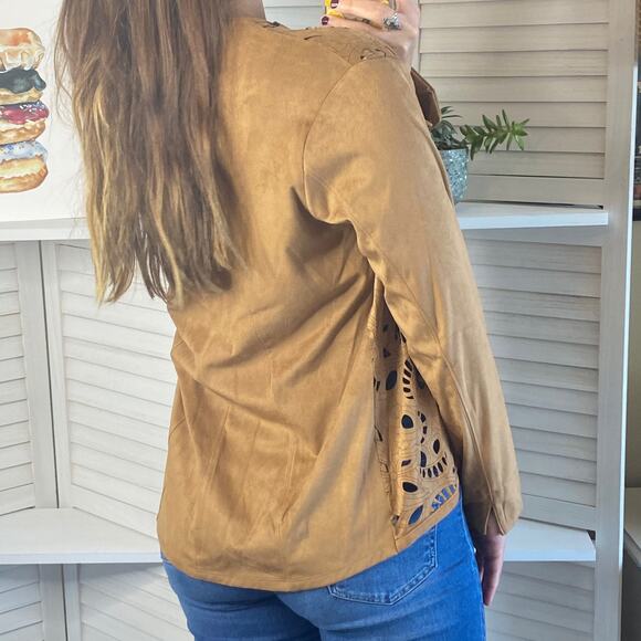 Erin London brown cutout faux suede open jacket - Picture 6 of 10